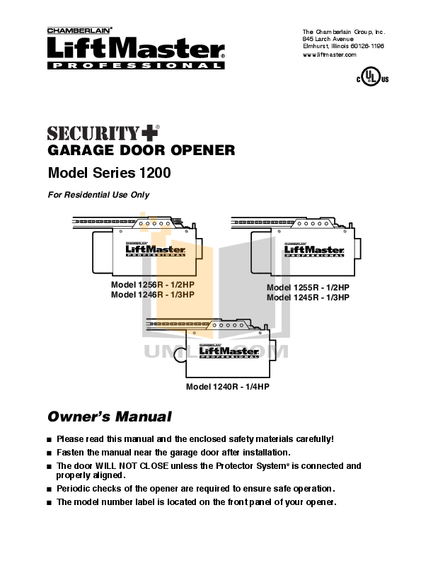 Download free pdf for Chamberlain LiftMaster 12552R Garage Door